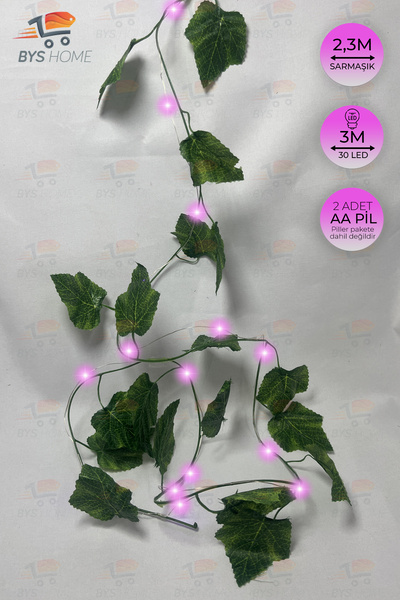 BYSHOME Dekoratif Yeşil Yapraklı 230 Cm Yapay Sarmaşık Ve 300 Cm Peri Led Pem...