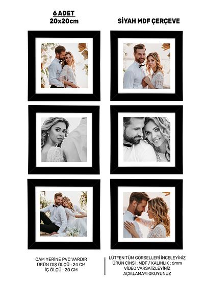 yhfoto 6 Pieces 20X20 Frame - Black Frame - Mdf Square Frame - Photo Frame Set