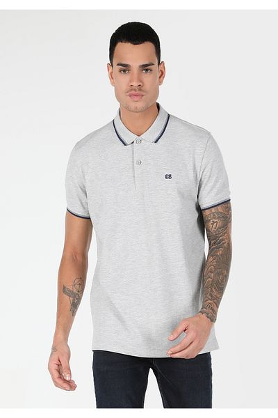 Colin's Regular Fit Polo Neck Plain Men's Gray Short Sleeve T-Shirt