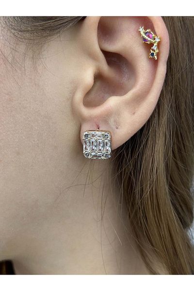 Neon Takı by Atalay Gold Color Zircon Stone Baguette Model Earrings 65, Sensibility Tag and Stainless Steel