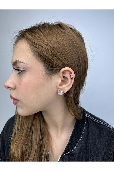 Neon Takı by Atalay Gold Color Zircon Stone Baguette Model Earrings 65, Sensibility Tag and Stainless Steel