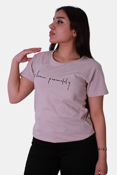 trender Tricou de damă, bej, cu imprimeu Live Passionately