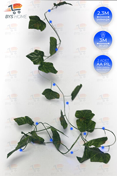 BYSHOME Dekoratif Yeşil Yapraklı 230 Cm Yapay Sarmaşık Ve 300 Cm Peri Led Mav...