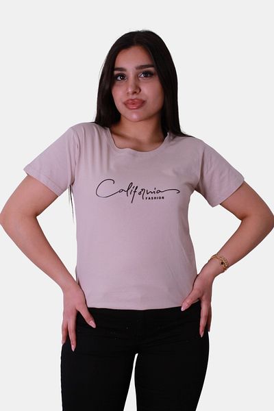 trender Tricou de damă bej cu croiala relaxată California Print