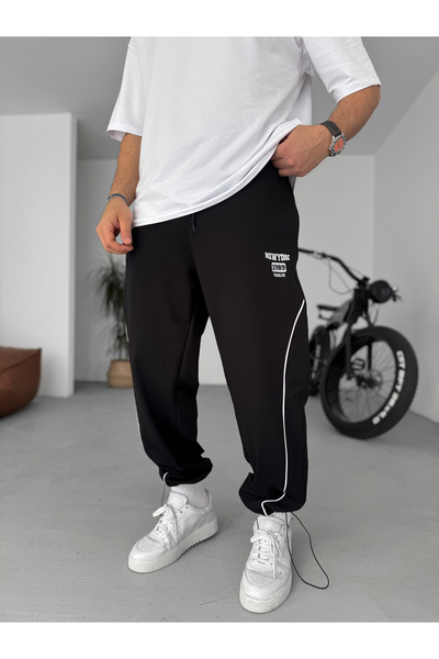 BYBASICMAN Черен нюйоркски бродерен спортен екип с крачоли PM-015