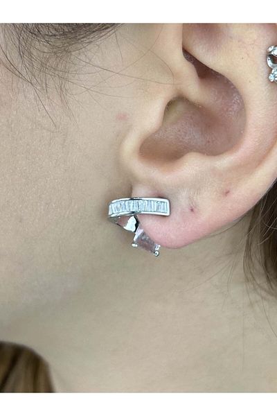 Neon Takı by Atalay Sensitivity Sticker and Zircon Stone Earrings 425, Silver Color