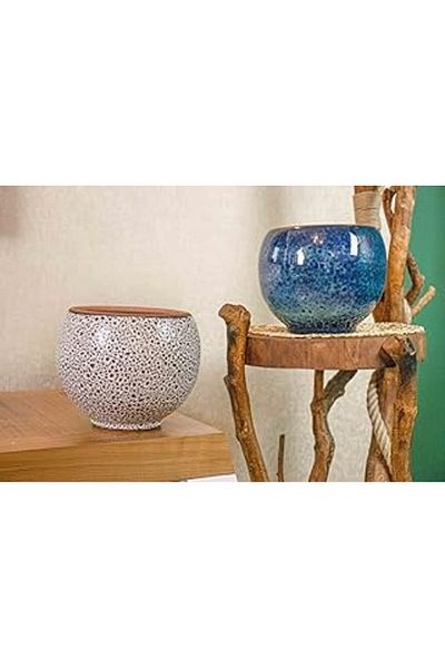Mu Art Ahşap Plant Design Home Decoration Cream Coffee Shaped and Ocean Blue Artistic Double Glazed Interior and Exterior Mek