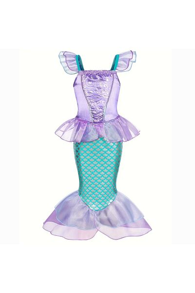 darko Mermaid Dress - Green-Purple, Girl's Party/Wedding Midi Long Length Dress