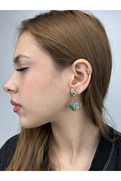 Neon Takı by Atalay Receptivity Tag and Dangle Model, Stainless Steel Earrings 517, Case Gold Color