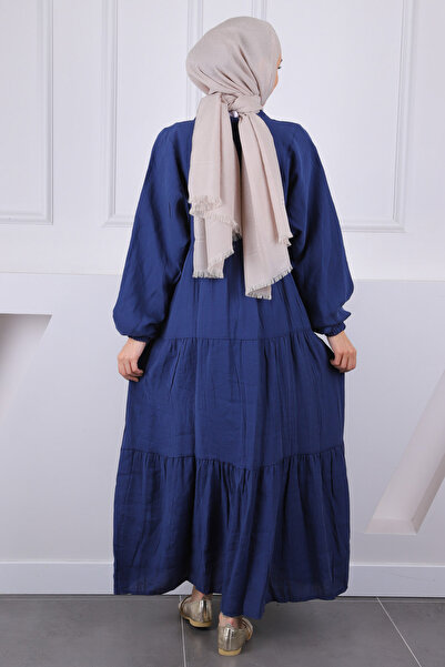 İmajButik Μπλε ναυτικό φόρεμα με μισό κουμπί