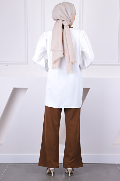 İmajButik Brown Buttoned Tunic Trousers Suit