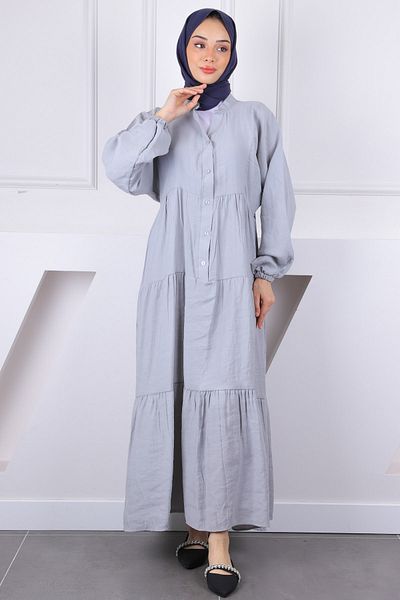 İmajButik Γκρι φόρεμα Modal με μισό κουμπί