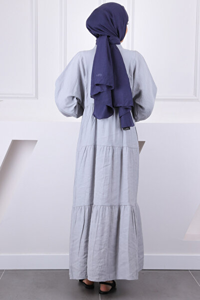 İmajButik Gray Half Button Modal Dress