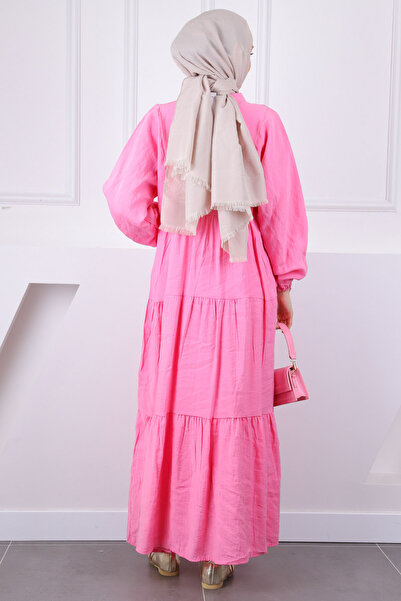 İmajButik Ροζ φόρεμα με μισό κουμπί