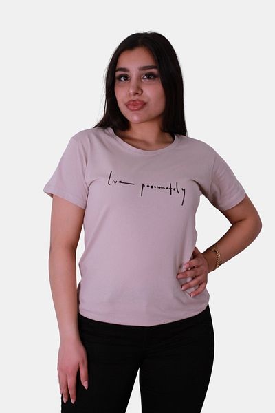 trender Tricou de damă, bej, cu imprimeu Live Passionately