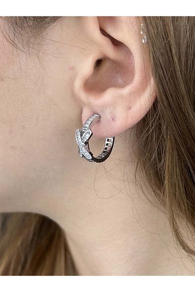Neon Takı by Atalay Sensitivity Tag and Zircon Stone, Crossed Figure, Earring 451, Silver Color
