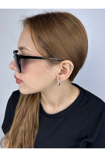 Neon Takı by Atalay Sensitivity Sticker and Zircon Stone, Ring, Platinum Plated Stainless Steel Earrings 544, Silver Color