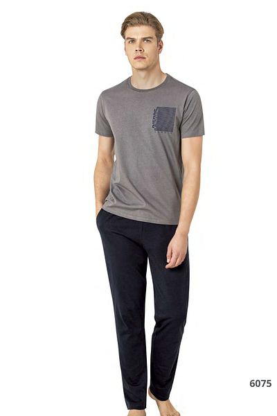 Pierre Cardin Men's Dark Gray Short Sleeve Printed Homewear Set