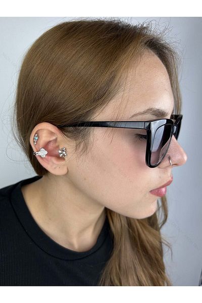 Neon Takı by Atalay Sensitivity Label and Van Figured, Ear Cartilage Bijouterie Earrings 501, Silver Color