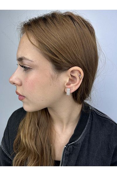 Neon Takı by Atalay Sensitivity Sticker and Zircon Stone, Stainless Steel Earrings, Gold Color