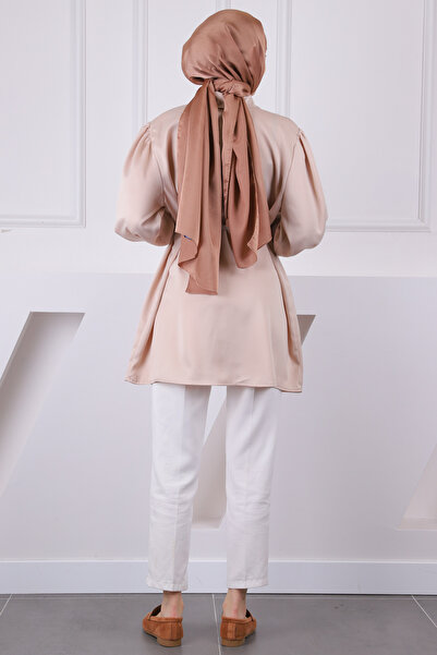 İmajButik Beige Waist Tie Satin Tunic