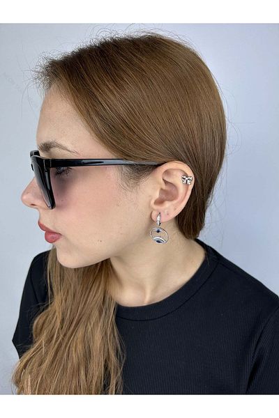 Neon Takı by Atalay Sensitivity Sticker and Zircon Stone, Eye Figured, Platinum Plated Stainless Earrings 456, Silver Color