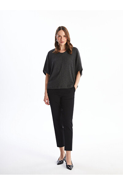 LC Waikiki Γυναικείο μπλουζάκι με μονόχρωμο κοντομάνικο V λαιμόκοψη