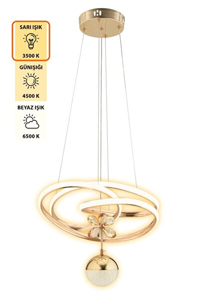 LUCKY LIGHT Kaos Rose Gold 3 Renk Ledli Kristal Taç Lı Salon Oturma Odası Hol - Led Avize