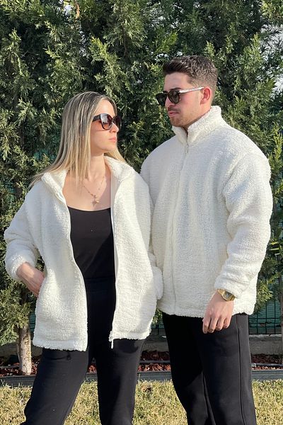 MBEY1989 Stand Collar Pocketed Plush Coat Unisex
