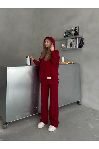 02Lady Fashion Oversized Hooded Zipper Label Detail 2 Thread Fabric Tracksuit Set