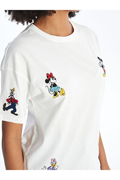 LC Waikiki LCW Mickey and Friends bedrucktes Damen-T-Shirt mit Rundhalsausschnitt – kurze Ärmel