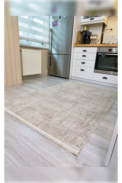 Apex Halı Riena 1162 Latte Yumuşak Dokulu Yıkanabilir İnce Kadife Dokuma Taban Saten Bambu Halı