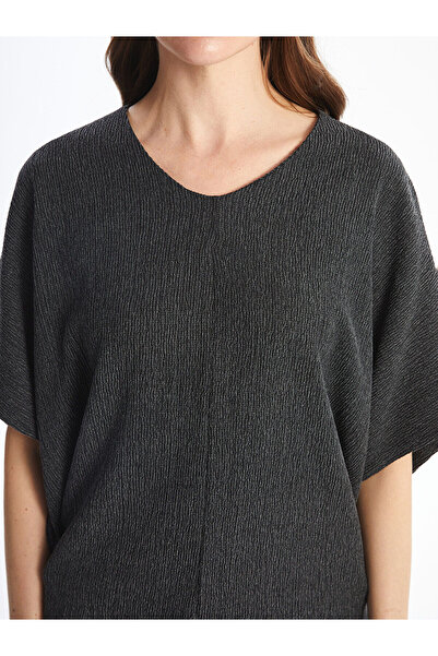 LC Waikiki Γυναικείο μπλουζάκι με μονόχρωμο κοντομάνικο V λαιμόκοψη