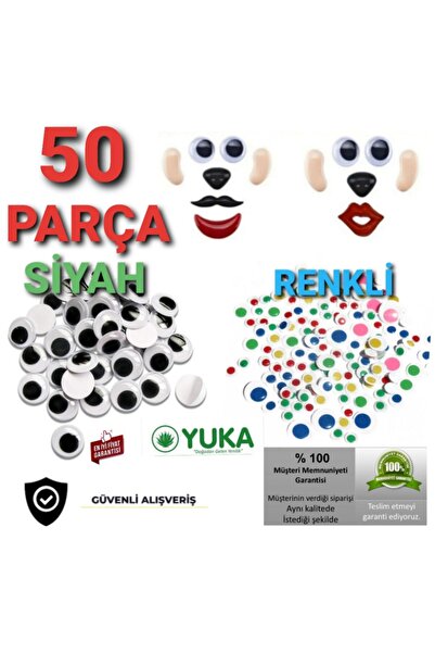 Yuka 50 ADET Oynar Göz 10 mm Yüz Seti Ağız Kulak Burun Bıyık Dudak Plastik 50...