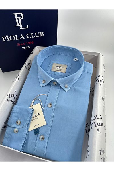Piola Club Ανδρικό πουκάμισο που πλένεται με απαλή υφή καλοκαιρινή κανονική εφαρμογή (Ice Blue)