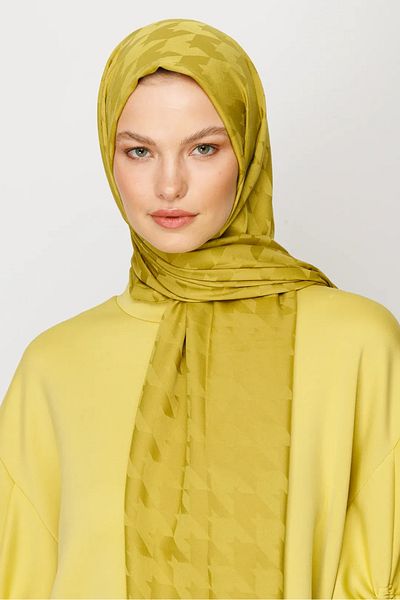 FRESCO SCARFS Γυναικείο σάλι Hijab Silky Jacquard Houndstooth με μοτίβο*oliv Green