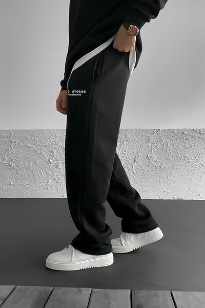THE RULE Confusing Printed Baggy Summer 3 Thread Loose Cut Straight Leg Seasonal Black Sweatpants Tr0499