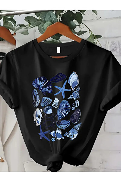 l'eivor Tricou de damă din bumbac cu imprimeu scoici și stele de mare