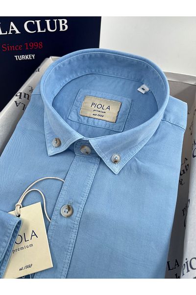 Piola Club Ανδρικό πουκάμισο που πλένεται με απαλή υφή καλοκαιρινή κανονική εφαρμογή (Ice Blue)