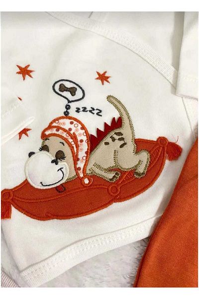 MİLAYS LİFE HOME COLLECTİON Dinosaur Süzene Embroidered Cotton Newborn Outfit 5-Piece Hospital Release Bodysuit