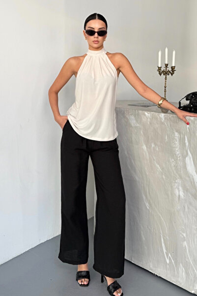 LACHT Women's Halter Neck Stone Zero Sleeve Regular Premium Blouse