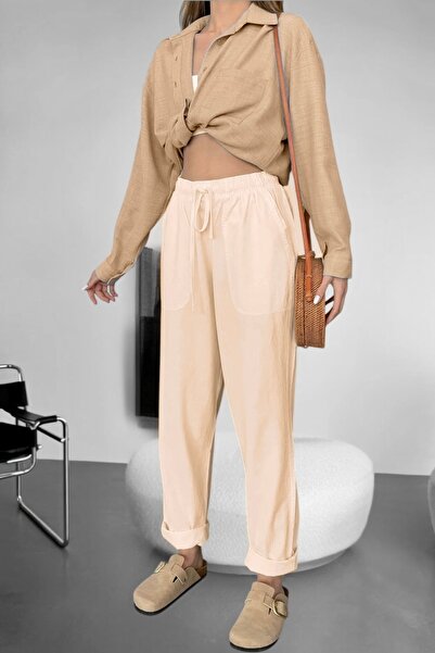 BİRBEYSTORE Linen Trousers Hambez Bottom Tracksuit Comfortable Fit Large Size Raw Cloth Unisex Relaxed