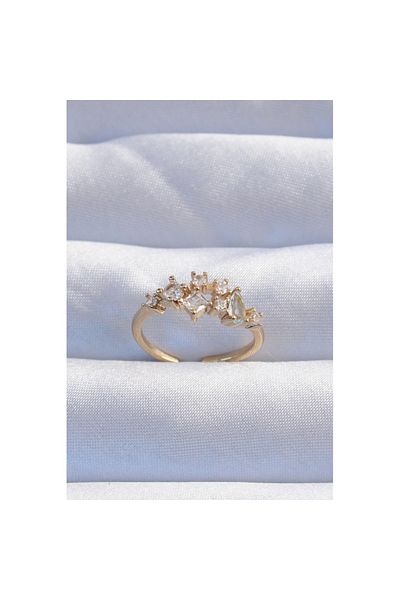Skygo Brass Gold Color Zircon Cubic Zirconia Drop Detail Adjustable Ring - Tj-Byk3245