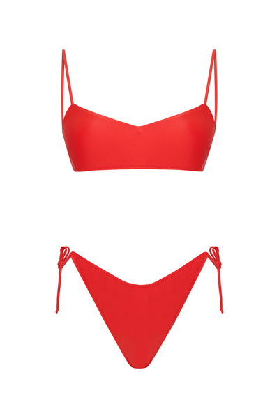 Beach&Beyond Kadın Kırmızı V yaka ayarlanabilir askılı bikini üstü