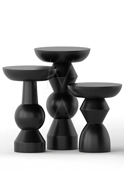 More Wood Design Enva 3'lü Ahşap Mantar Sehpa Siyah