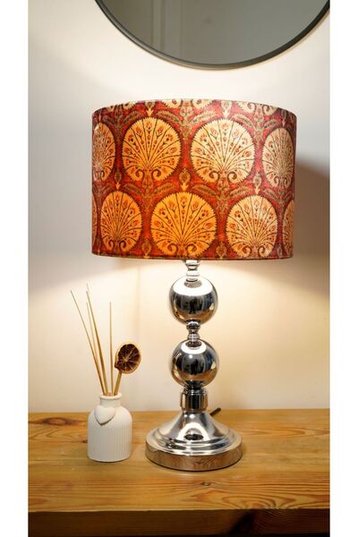 retro home design Kırmızı Otantik Baskılı Kumaş Şapkalı Krom Ayaklı Dejavu Mo...