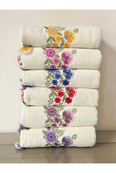 Peacock Set de 6 prosoape brodate pentru mână, brodate, 50x90cm