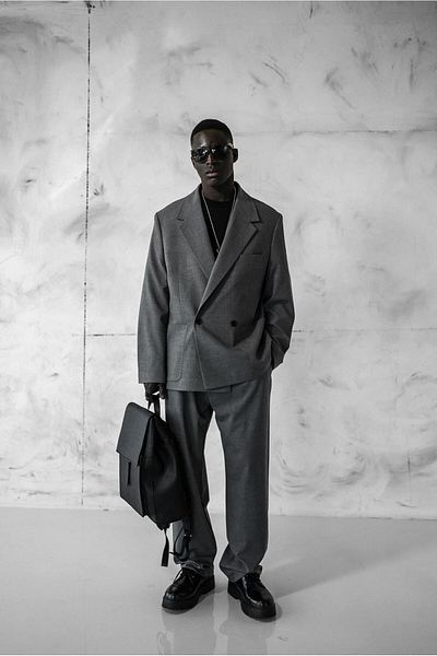ablukaonline Men's Double Breasted Button Oversize Suit Gray