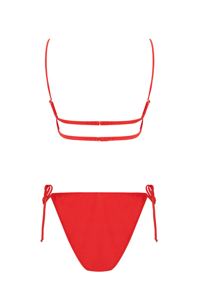 Beach&Beyond Kadın Kırmızı V yaka ayarlanabilir askılı bikini üstü