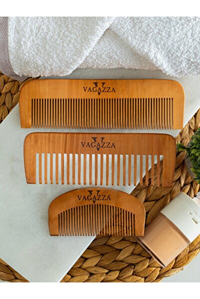 VAGAZZA COSMETİC %100 Doğal Ahşap 3'lü Şimşir Tarak Seti